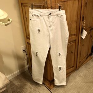 White Jeans with fashionable mesh hole design